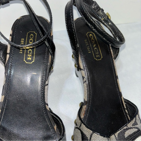 COACH Signature Open Toe Wedge Heel Ankle Strap Sandal “ Betsey” Size 8 - Picture 2 of 13